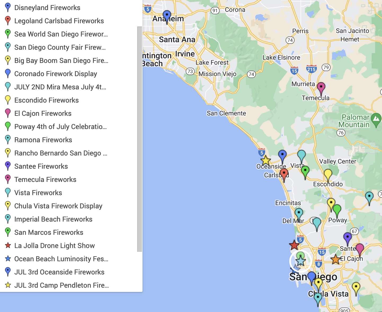 San Diego Fireworks Map 2023