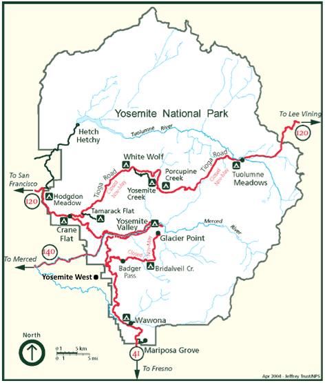 Map of Yosemite National Park